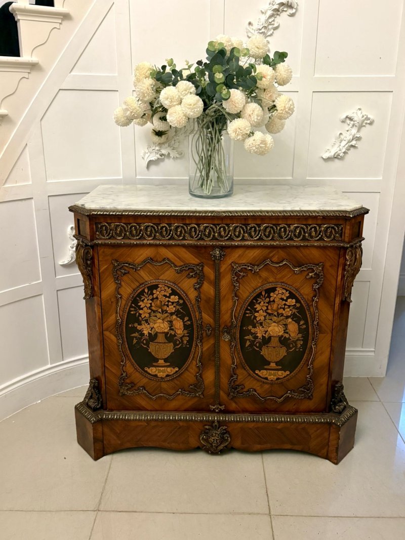Exceptional Quality Antique French Louis XVI Style Marble-Top Side Cabinet